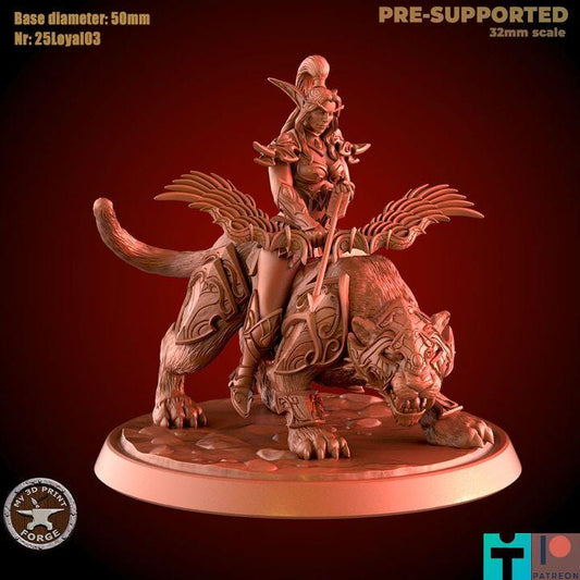 Female Elf Archer, Attacking, Mounted - 32mm Scale - Unpainted Miniature for DnD, Pathfinder, Tabletop RPGs - My3dPrintForge