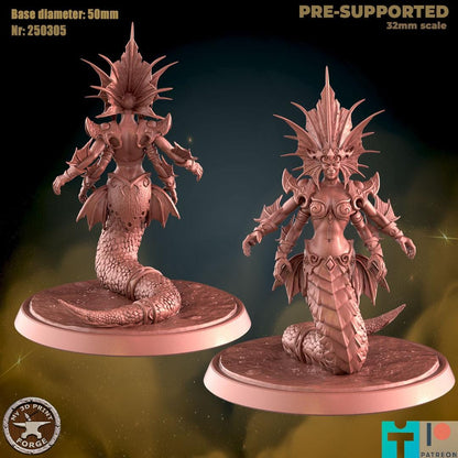 Naga Sea Witch, Standing - 32mm Scale, Large Creature - Unpainted Miniature for DnD, Pathfinder, Tabletop RPGs - My3dPrintForge