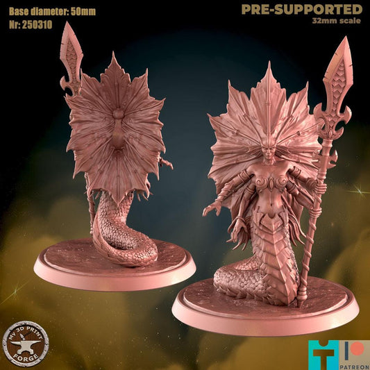 Naga Siren, Two Poses - 32mm Scale, Large Creature - Unpainted Miniature for DnD, Pathfinder, Tabletop RPGs - My3dPrintForge
