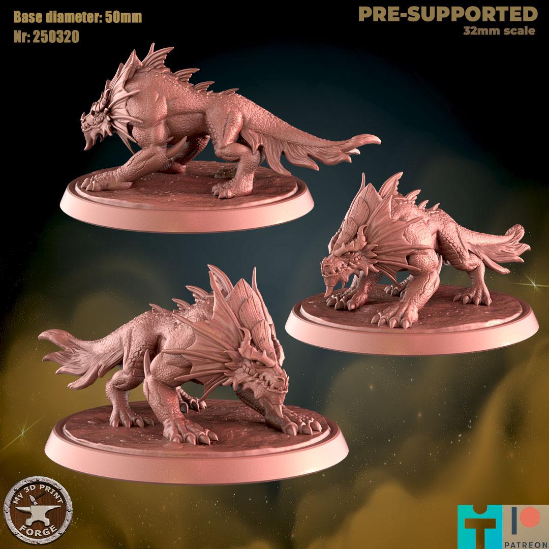 Snapdragons, Three Poses - 32mm Scale, Large Creature - Unpainted Miniature for DnD, Pathfinder, Tabletop RPGs - My3dPrintForge