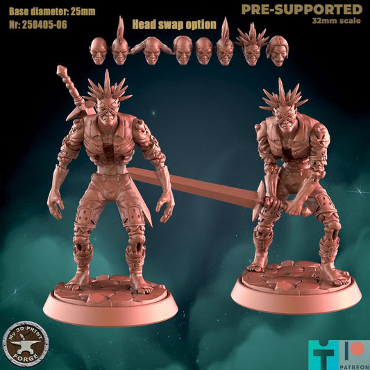 Undead Warrior, Standing, Attacking - 32mm Scale - Unpainted Miniature for DnD, Pathfinder, Tabletop RPGs - My3dPrintForge