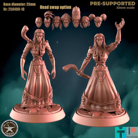 Female Undead Warlock, Standing, Casting - 32mm Scale - Unpainted Miniature for DnD, Pathfinder, Tabletop RPGs - My3dPrintForge