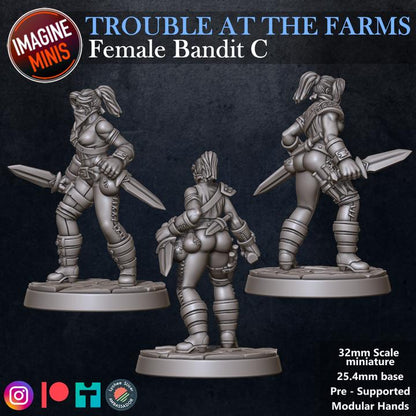 Masked Female Bandit, Pose C - Trouble At Farms Set - 32mm Scale - Unpainted Miniature for DnD, Pathfinder, Tabletop RPGs - Imagine Minis