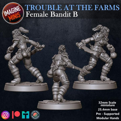 Masked Female Bandit, Pose B - Trouble At Farms Set - 32mm Scale - Unpainted Miniature for DnD, Pathfinder, Tabletop RPGs - Imagine Minis