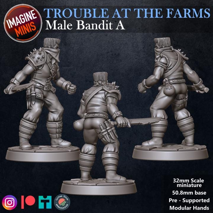 Masked Male Bandit, Pose A - Trouble At Farms Set - 32mm Scale - Unpainted Miniature for DnD, Pathfinder, Tabletop RPGs - Imagine Minis