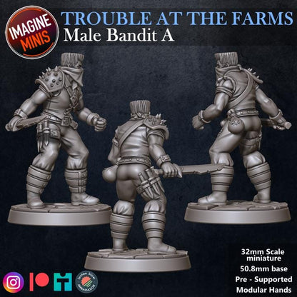 Masked Male Bandit, Pose A - Trouble At Farms Set - 32mm Scale - Unpainted Miniature for DnD, Pathfinder, Tabletop RPGs - Imagine Minis