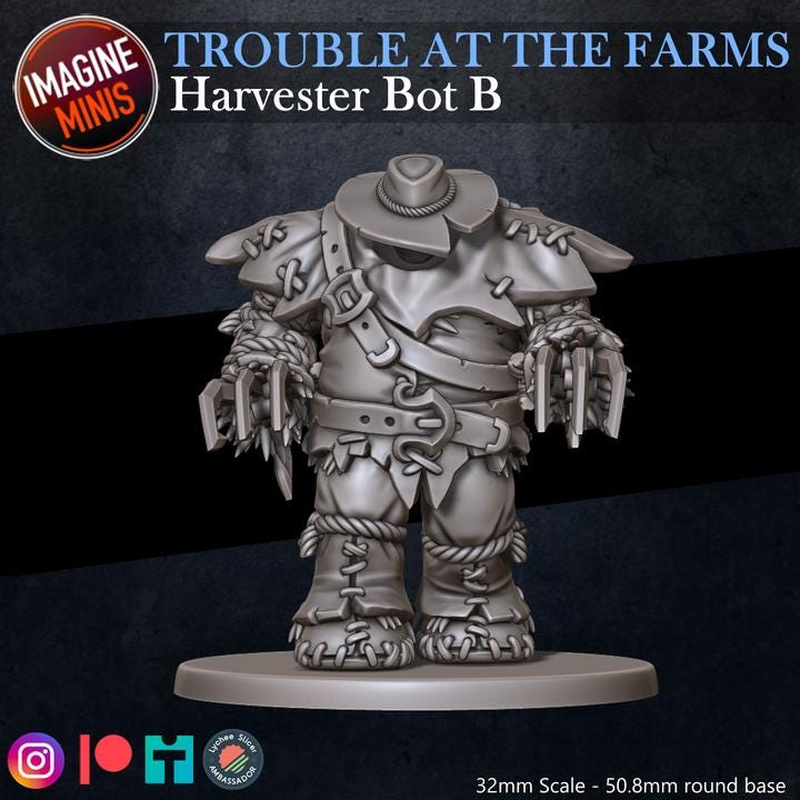 Harvester Bots, 4 Poses - Trouble at Farms Set - 32mm - Unpainted Miniature for DnD, Pathfinder, Tabletop RPGs - Imagine Minis