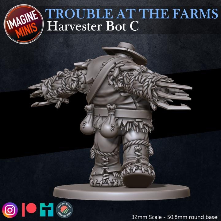 Harvester Bots, 4 Poses - Trouble at Farms Set - 32mm - Unpainted Miniature for DnD, Pathfinder, Tabletop RPGs - Imagine Minis