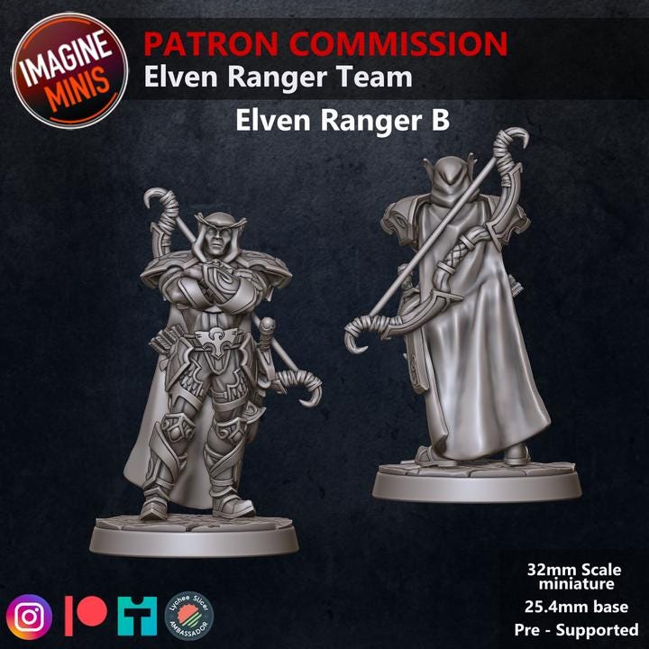 Elven Ranger Team - 32mm Scale - Unpainted Miniature for DnD, Pathfinder, Tabletop RPGs - Imagine Minis