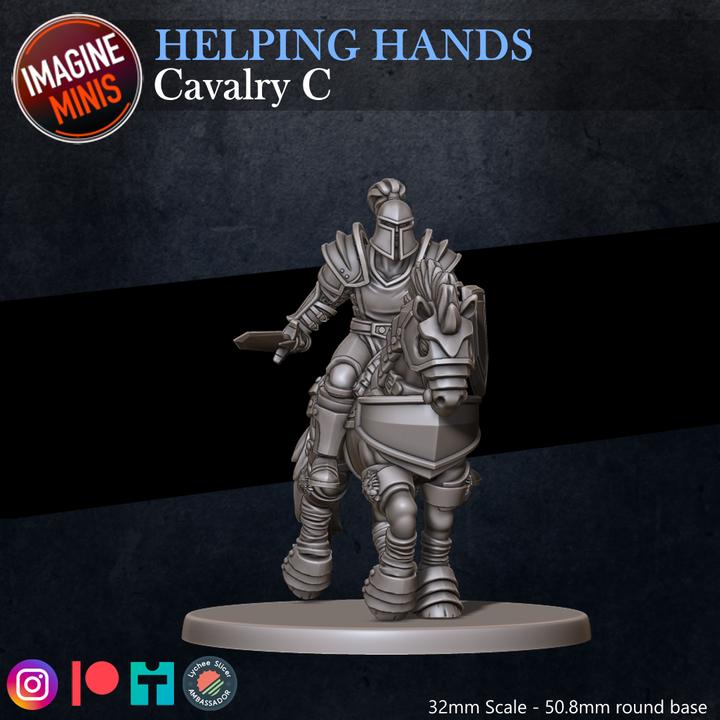 Cavalry, Pose C - Helping Hands Set - 32mm Scale - Unpainted Miniature for DnD, Pathfinder, Tabletop RPGs - Imagine Minis