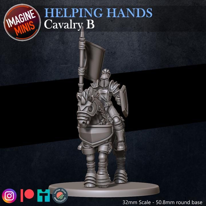 Cavalry, Pose B - Helping Hands Set - 32mm Scale - Unpainted Miniature for DnD, Pathfinder, Tabletop RPGs - Imagine Minis