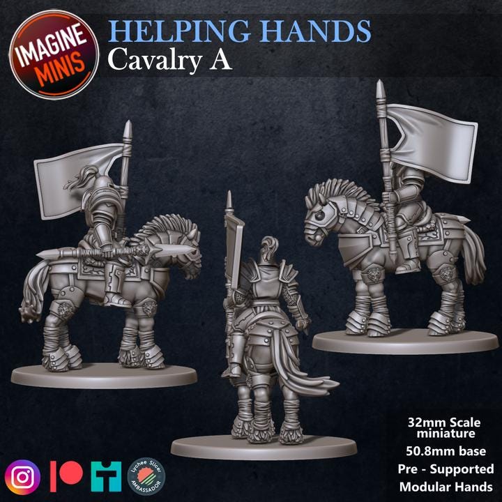 Cavalry, Pose A - Helping Hands Set - 32mm Scale - Unpainted Miniature for DnD, Pathfinder, Tabletop RPGs - Imagine Minis