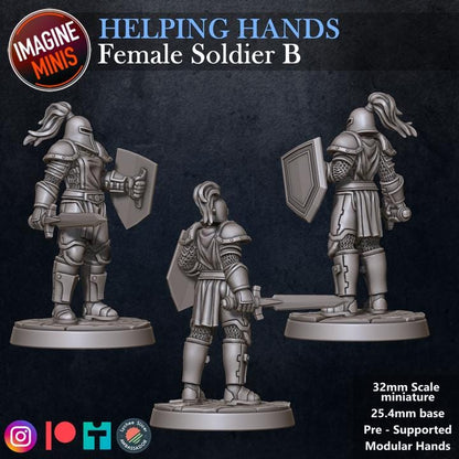 Female Soldier, Pose B - Helping Hands Set - 32mm Scale - Unpainted Miniature for DnD, Pathfinder, Tabletop RPGs - Imagine Minis