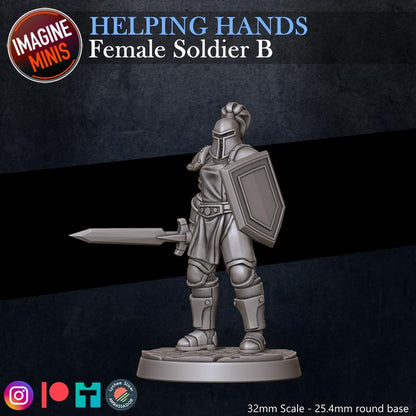 Female Soldier, Pose B - Helping Hands Set - 32mm Scale - Unpainted Miniature for DnD, Pathfinder, Tabletop RPGs - Imagine Minis