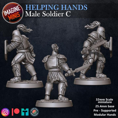 Male Soldier, Pose C - Helping Hands Set - 32mm Scale - Unpainted Miniature for DnD, Pathfinder, Tabletop RPGs - Imagine Minis