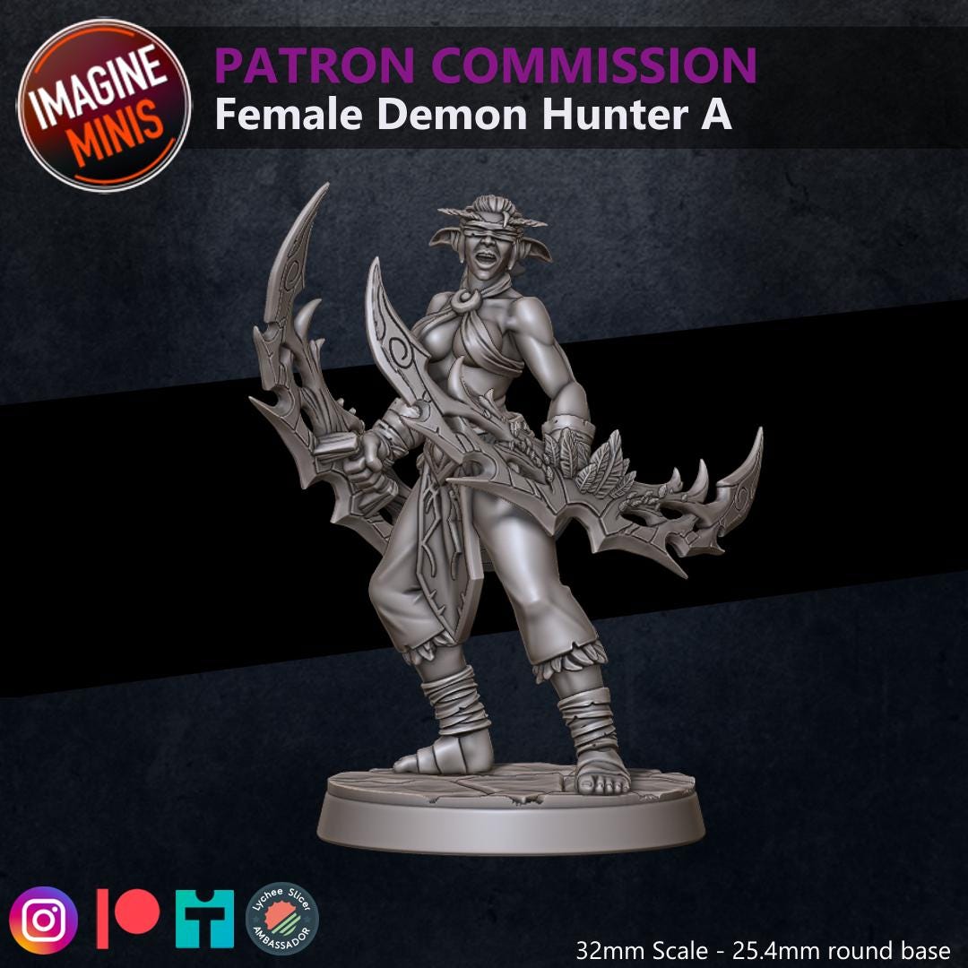 Female Demon Hunters - 32mm Scale - Unpainted Miniature for DnD, Pathfinder, Tabletop RPGs - Imagine Minis