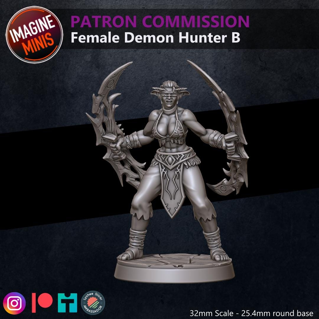 Female Demon Hunters - 32mm Scale - Unpainted Miniature for DnD, Pathfinder, Tabletop RPGs - Imagine Minis