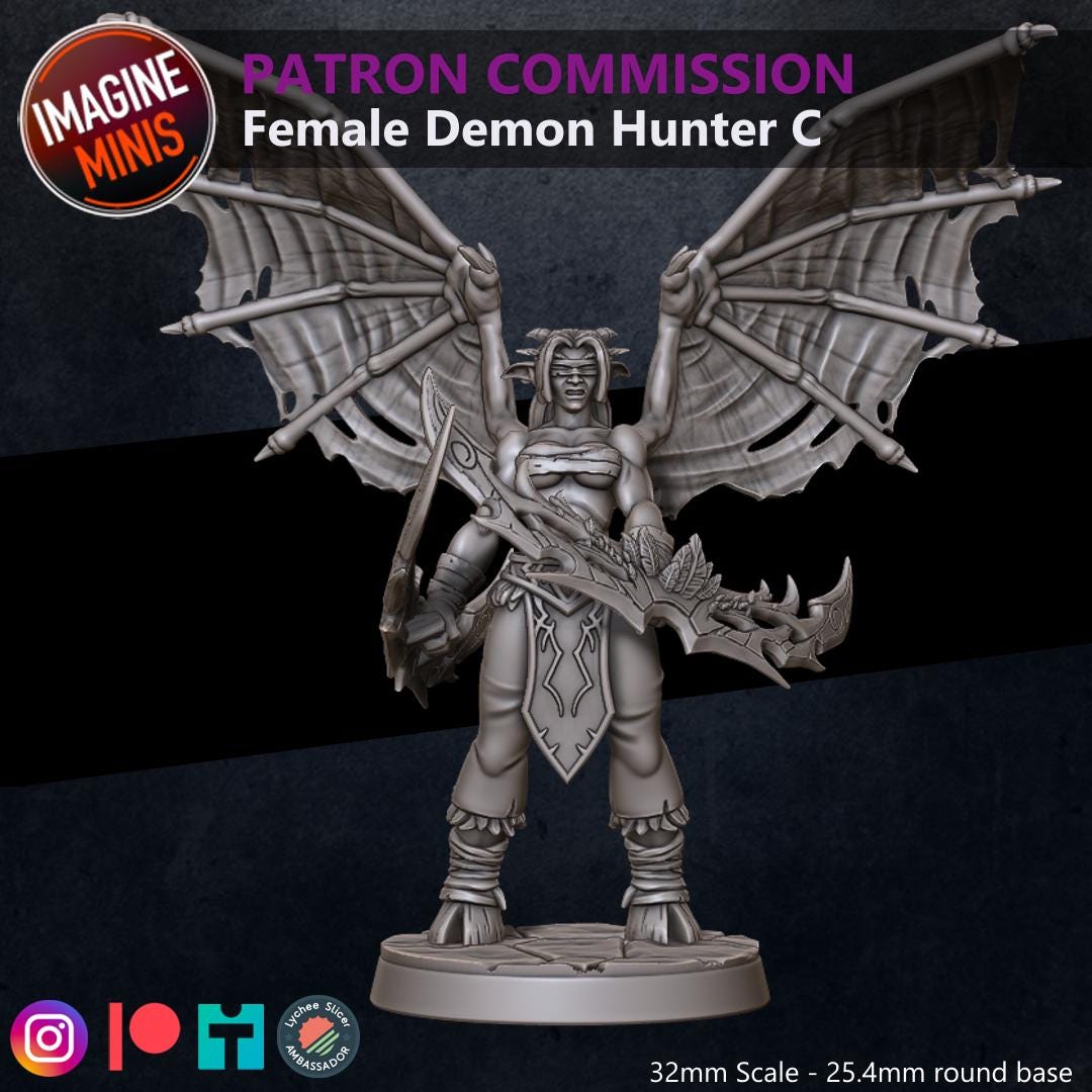 Female Demon Hunters - 32mm Scale - Unpainted Miniature for DnD, Pathfinder, Tabletop RPGs - Imagine Minis