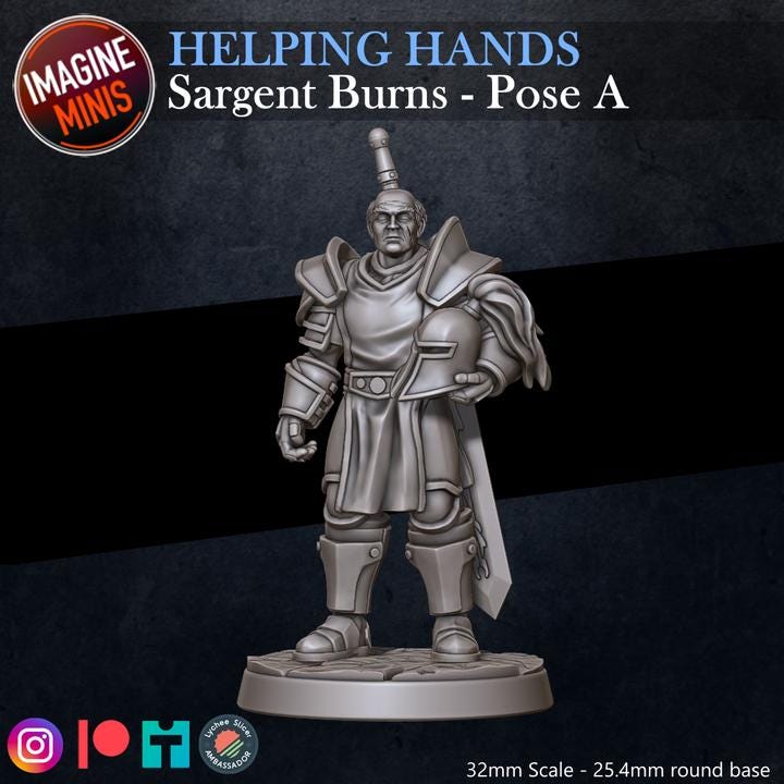 Sergeant Burns, Standing Pose - Helping Hands Set - 32mm Scale - Unpainted Miniature for DnD, Pathfinder, Tabletop RPGs - Imagine Minis