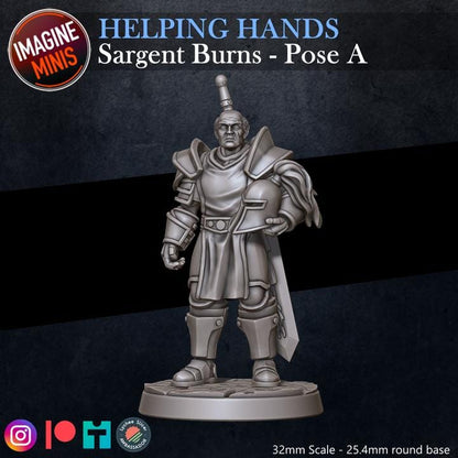 Sergeant Burns, Standing Pose - Helping Hands Set - 32mm Scale - Unpainted Miniature for DnD, Pathfinder, Tabletop RPGs - Imagine Minis