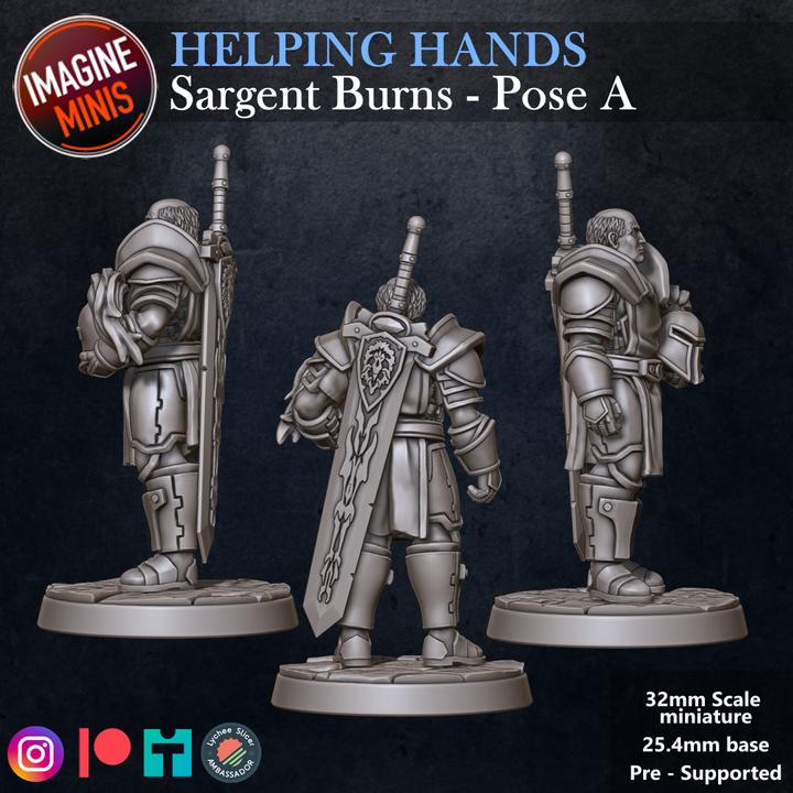 Sergeant Burns, Standing Pose - Helping Hands Set - 32mm Scale - Unpainted Miniature for DnD, Pathfinder, Tabletop RPGs - Imagine Minis