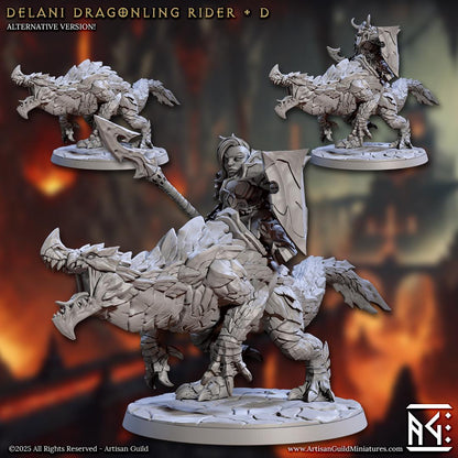 Delani Dragonling Riders, Magmaforged Dwarves - 32mm Scale - Unpainted Miniature for DnD, Pathfinder, Tabletop RPGs - Artisan Guild