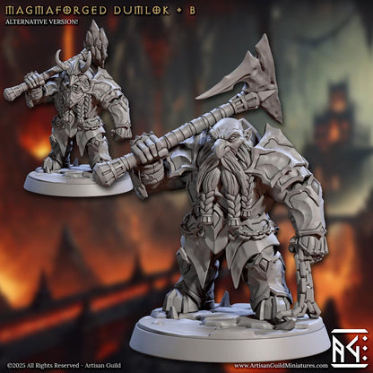 Dumlok Pose B, Magmaforged Dwarves - 32mm Scale - Unpainted Miniature for DnD, Pathfinder, Tabletop RPGs - Artisan Guild