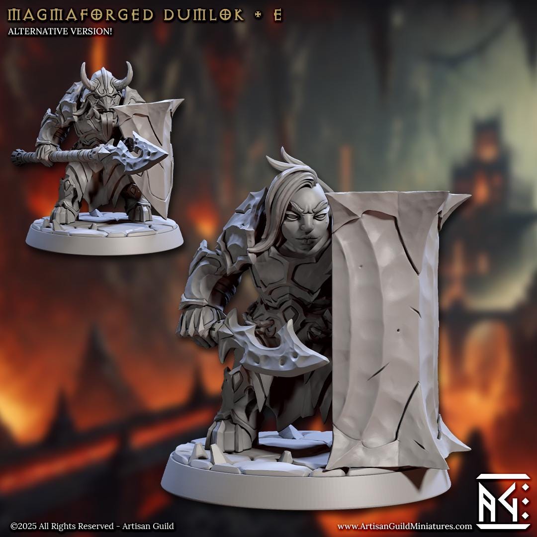 Dumlok Pose E, Magmaforged Dwarves - 32mm Scale - Unpainted Miniature for DnD, Pathfinder, Tabletop RPGs - Artisan Guild
