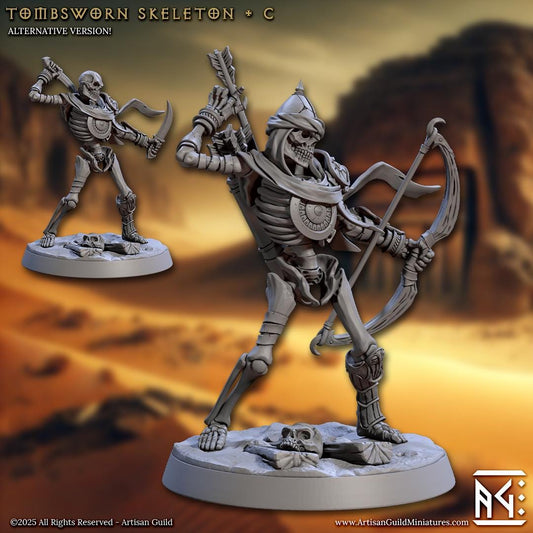 Skeletal Archer, Pose C, Tombsworn Skeletons Denmora - 32mm Scale - Unpainted Miniature for DnD, Pathfinder, Tabletop RPGs - Artisan Guild