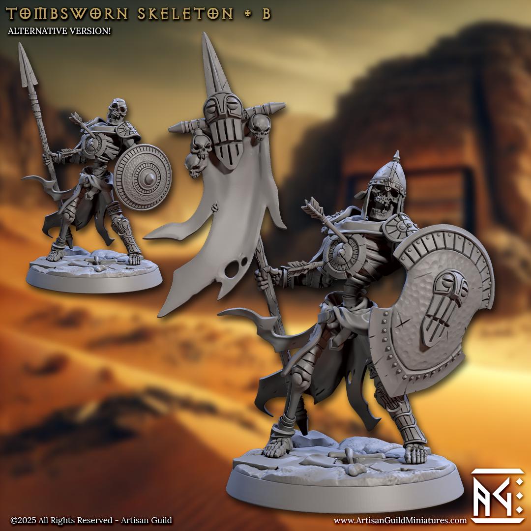 Skeletal Fighter, Pose B, Tombsworn Skeletons Denmora - 32mm Scale - Unpainted Miniature for DnD, Pathfinder, Tabletop RPGs - Artisan Guild