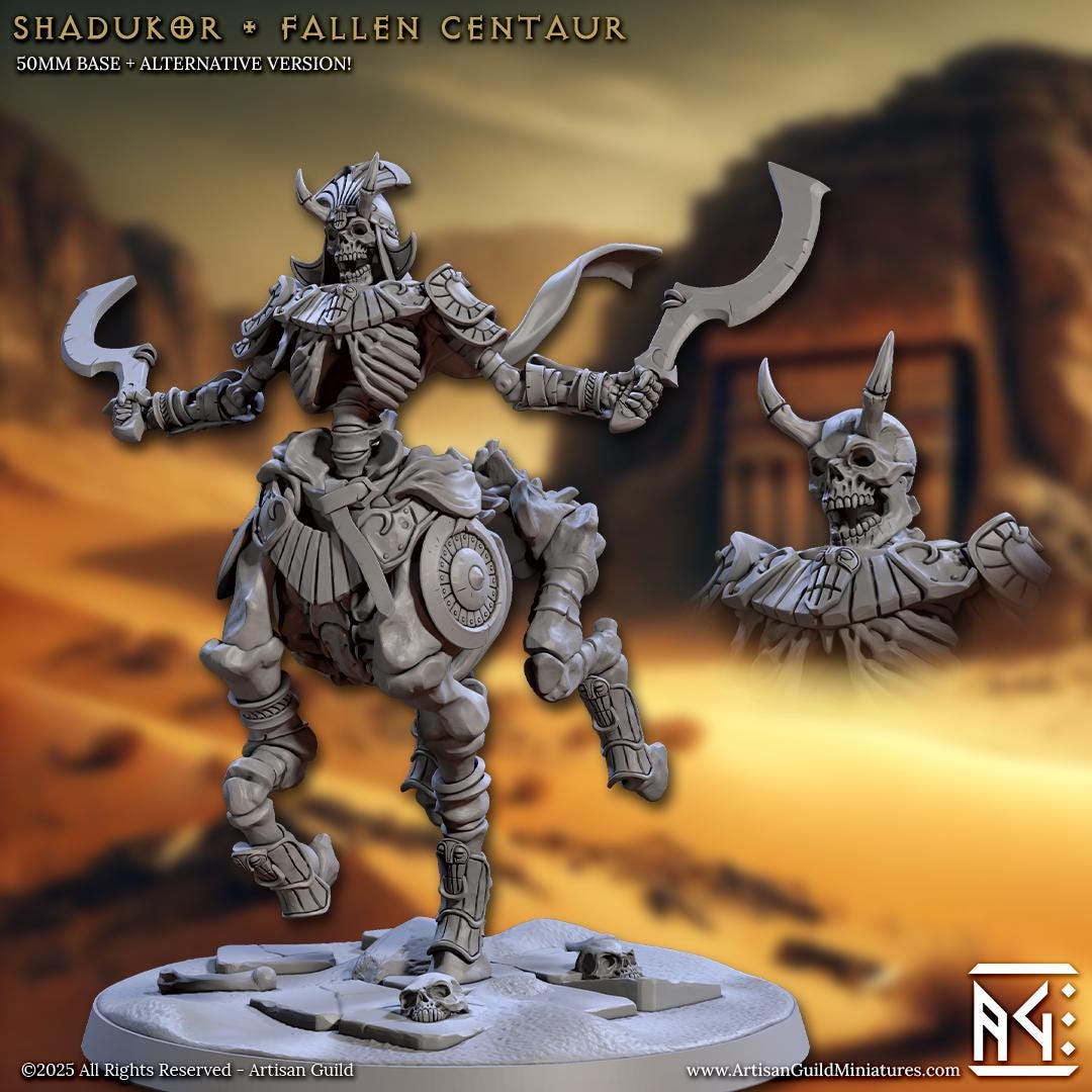 Fallen Centaur, Shadukor, Tombsworn Skeletons Denmora - 32mm Scale - Unpainted Miniature for DnD, Pathfinder, Tabletop RPGs - Artisan Guild