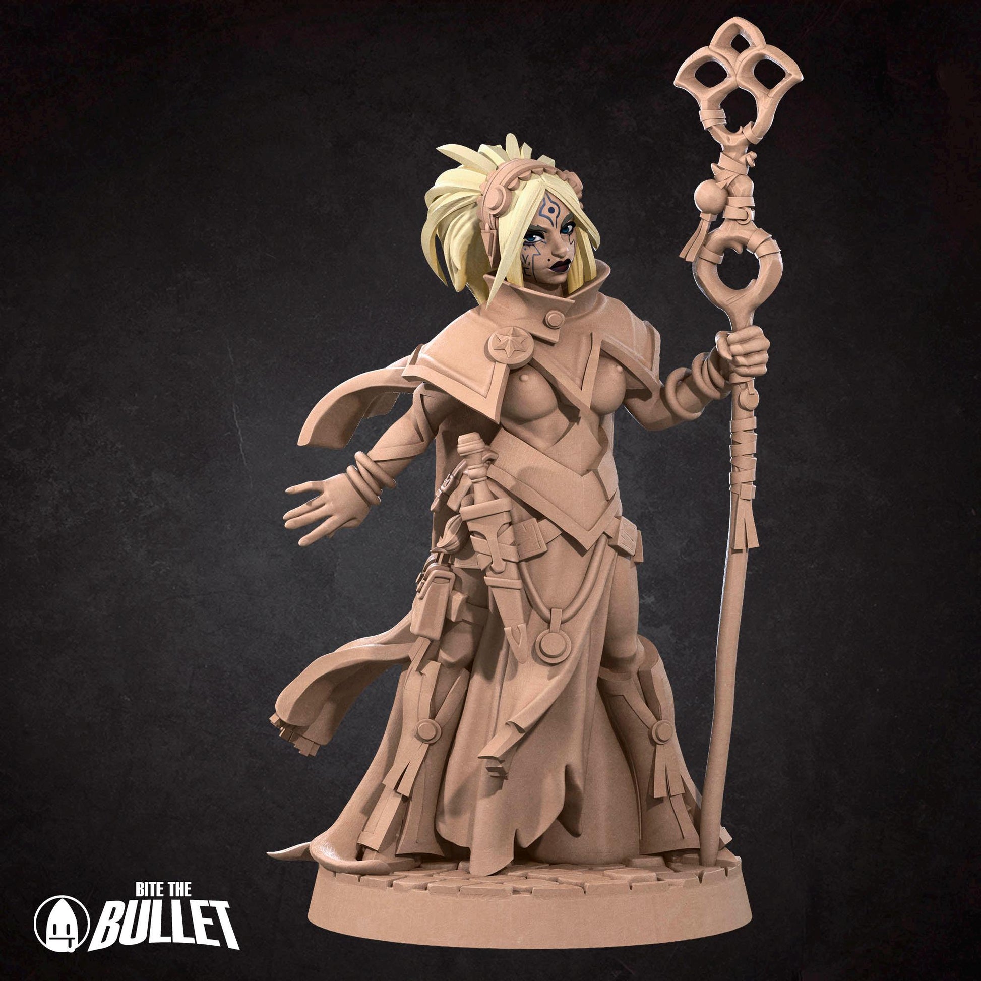 Saray, the Human Sorceress, Pinup - 32mm, 35mm Scale - Unpainted Miniature for DnD, Pathfinder, Tabletop RPGs - Bite the Bullet