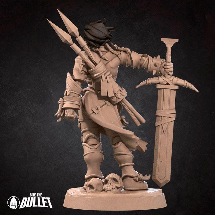 Human Barbarian - 32mm, 35mm Scale - Unpainted Miniature for DnD, Pathfinder, Tabletop RPGs - Bite the Bullet