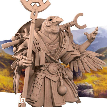 Kenku Druid, Tengu Oracle - 32mm, 35mm Scale - Unpainted Miniature for DnD, Pathfinder, Tabletop RPGs - Bite the Bullet