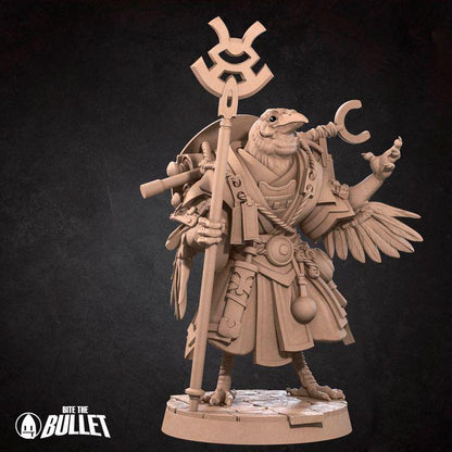 Kenku Druid, Tengu Oracle - 32mm, 35mm Scale - Unpainted Miniature for DnD, Pathfinder, Tabletop RPGs - Bite the Bullet