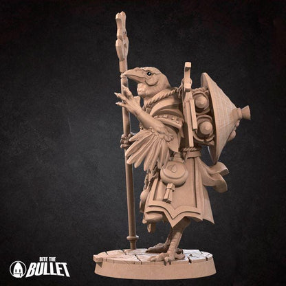 Kenku Druid, Tengu Oracle - 32mm, 35mm Scale - Unpainted Miniature for DnD, Pathfinder, Tabletop RPGs - Bite the Bullet
