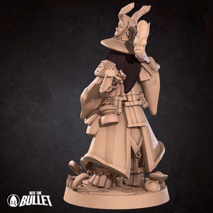 Human Animist, Human Druid with Deer - 32mm, 35mm Scale - Unpainted Miniature for DnD, Pathfinder, Tabletop RPGs - Bite the Bullet