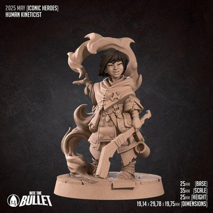 Human Kineticist, Human Wizard - 32mm, 35mm Scale - Unpainted Miniature for DnD, Pathfinder, Tabletop RPGs - Bite the Bullet