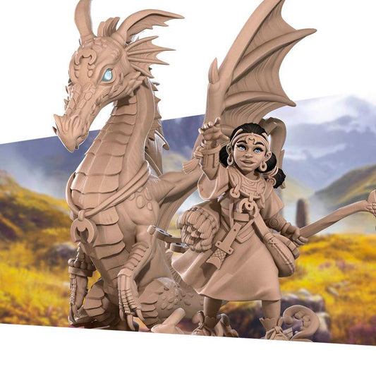 Human Summoner with Dragon - 32mm, 35mm Scale - Unpainted Miniature for DnD, Pathfinder, Tabletop RPGs - Bite the Bullet