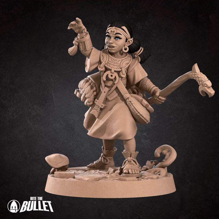 Human Summoner with Dragon - 32mm, 35mm Scale - Unpainted Miniature for DnD, Pathfinder, Tabletop RPGs - Bite the Bullet