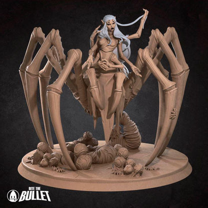 Queen of Spiders, Female Drider - 32mm, 35mm Scale - Unpainted Miniature for DnD, Pathfinder, Tabletop RPGs - Bite the Bullet