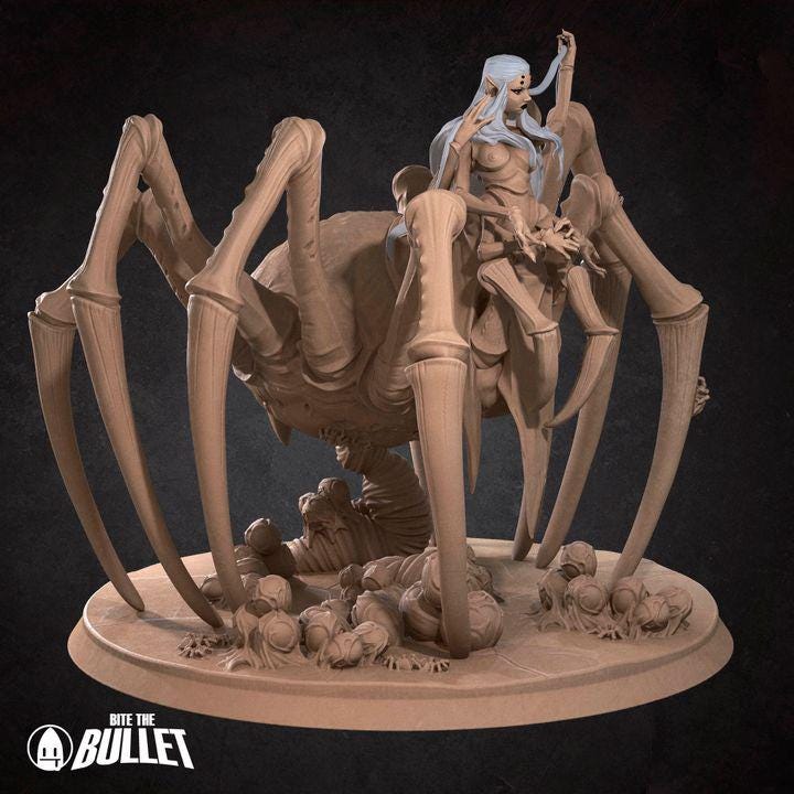 Queen of Spiders, Female Drider - 32mm, 35mm Scale - Unpainted Miniature for DnD, Pathfinder, Tabletop RPGs - Bite the Bullet