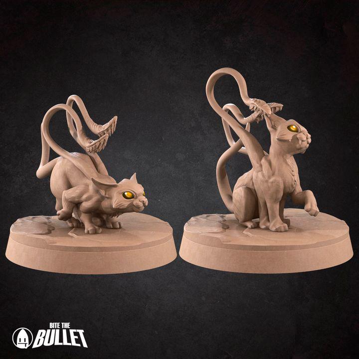 Displacer Kittens - 32mm, 35mm Scale - Unpainted Miniature for DnD, Pathfinder, Tabletop RPGs - Bite the Bullet