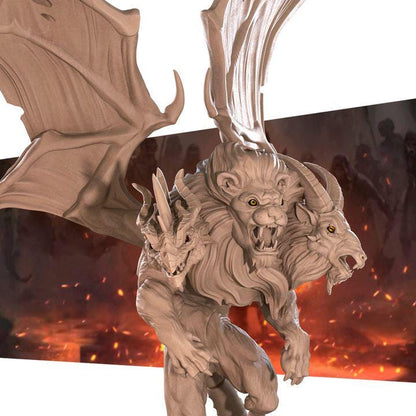 Chimera - 32mm, 35mm Scale - Unpainted Miniature for DnD, Pathfinder, Tabletop RPGs - Bite the Bullet