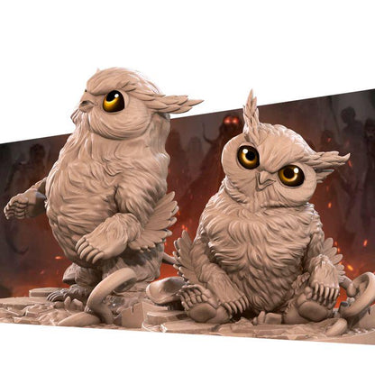 Owlbear Cubs - 32mm, 35mm Scale - Unpainted Miniature for DnD, Pathfinder, Tabletop RPGs - Bite the Bullet