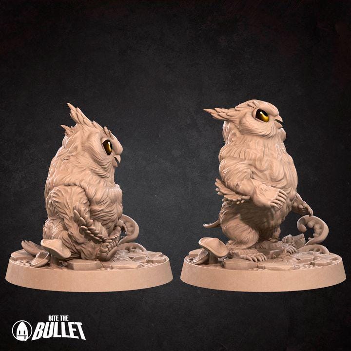 Owlbear Cubs - 32mm, 35mm Scale - Unpainted Miniature for DnD, Pathfinder, Tabletop RPGs - Bite the Bullet