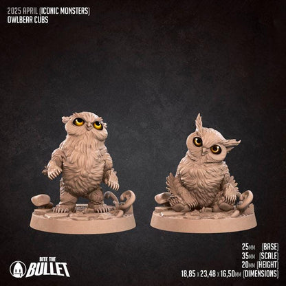 Owlbear Cubs - 32mm, 35mm Scale - Unpainted Miniature for DnD, Pathfinder, Tabletop RPGs - Bite the Bullet
