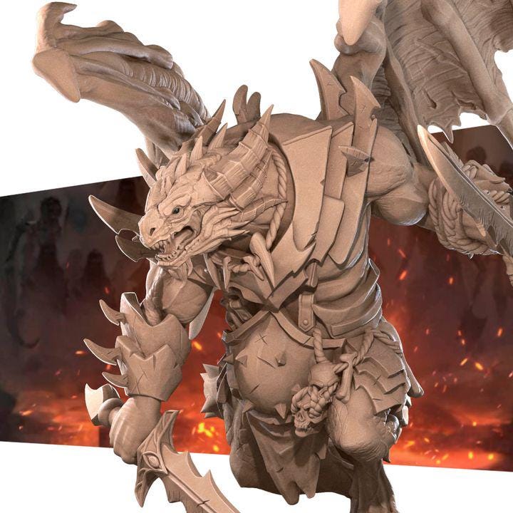 Draconian Dreadnaught - 32mm, 35mm Scale - Unpainted Miniature for DnD, Pathfinder, Tabletop RPGs - Bite the Bullet