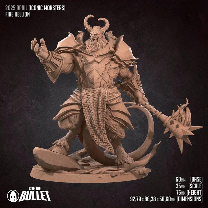 Fire Hellion - 32mm, 35mm Scale - Unpainted Miniature for DnD, Pathfinder, Tabletop RPGs - Bite the Bullet