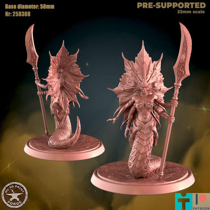 Naga Summoner, Two Poses - 32mm Scale, Large Creature - Unpainted Miniature for DnD, Pathfinder, Tabletop RPGs - My3dPrintForge